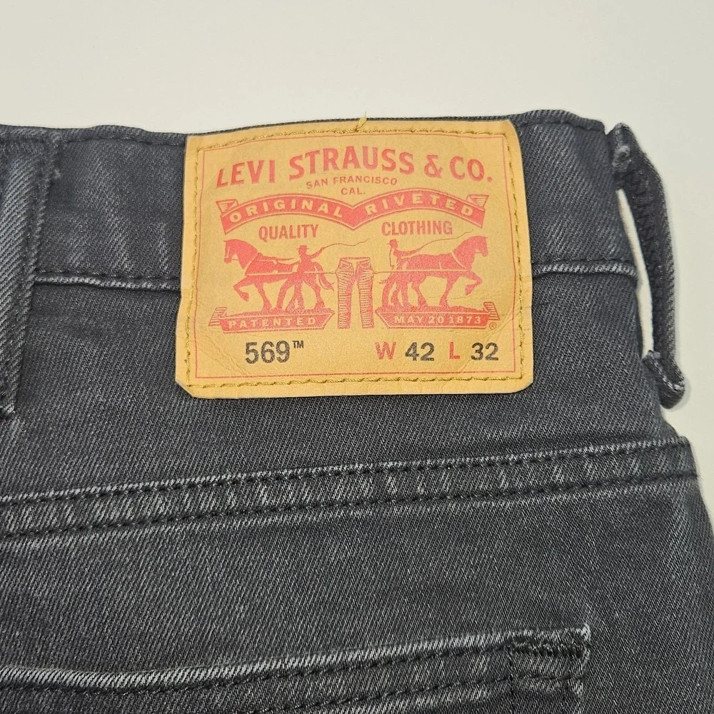LEVI'S 569 Loose Straight Jeans 42x32 Black Dark Wash Denim Baggy Relaxed Fit